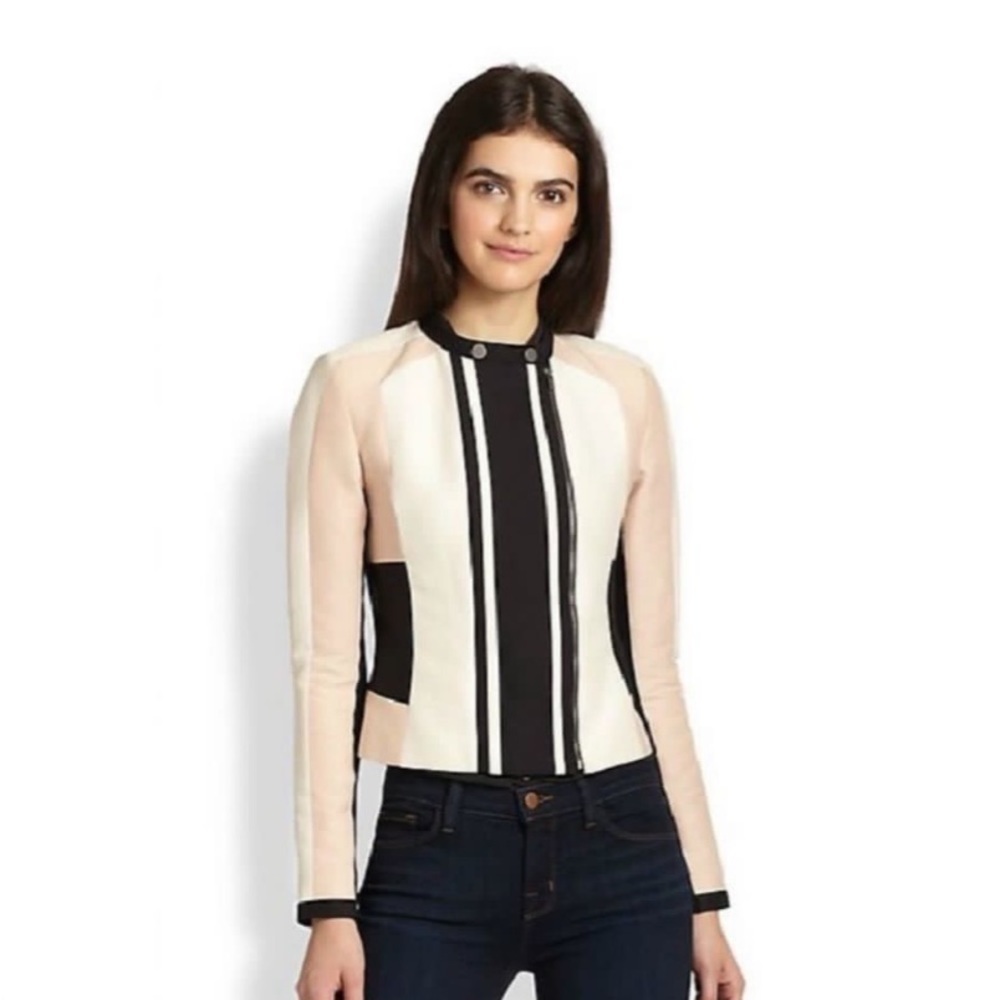 BCBGMAXAZRIA Erin Canvas combo Moto zipped up jacket Size XS
